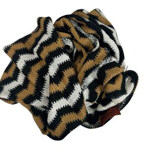MISSONI Brown & Black Chevron Scarf with Fringe Edge Made in Italy